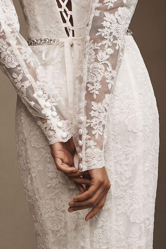 V. Chapman Jules Long-Sleeve Turtleneck Lace Column Maxi Dress Product Image