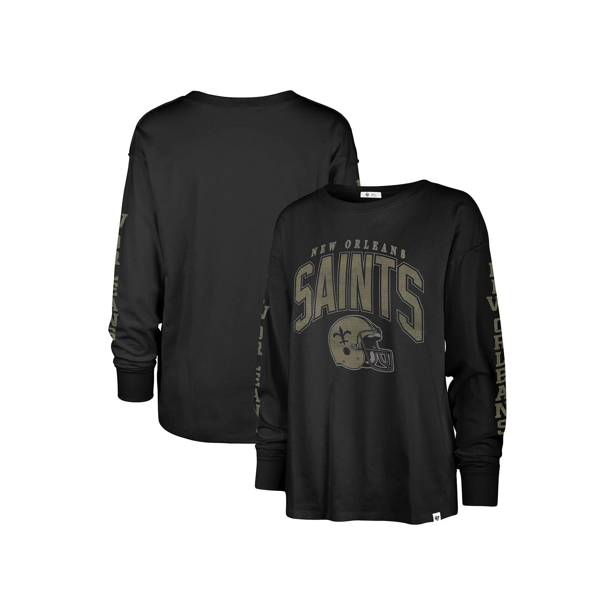 Women's '47 Black New Orleans Saints Tom Cat Long Sleeve T-Shirt, Size: Large Product Image