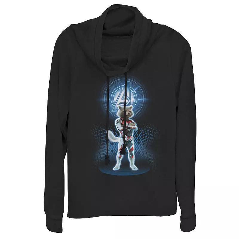 Juniors' Marvel Avengers: Endgame Logo Rocket Quantum Suit Portrait Cowlneck Graphic Lightweight Long Sleeve, Girl's, Size: Medium, Black Product Image