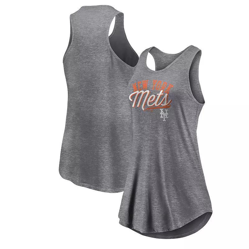 Women's Fanatics Branded Heather Gray New York Mets Simplicity Swing Racerback Scoop Neck Tank Top, Size: 3XL, Grey Product Image