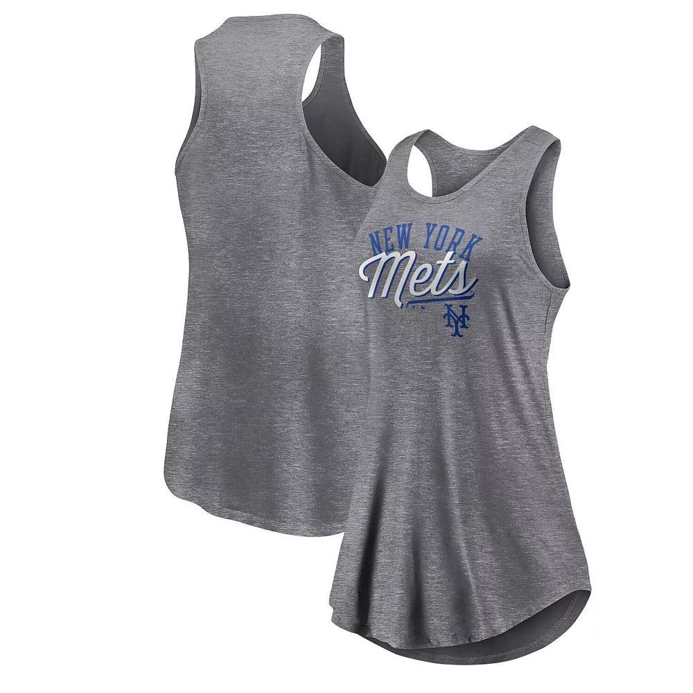 Women's Fanatics Branded Heather Gray New York Mets Simplicity Swing Racerback Scoop Neck Tank Top, Size: 3XL, Grey Product Image