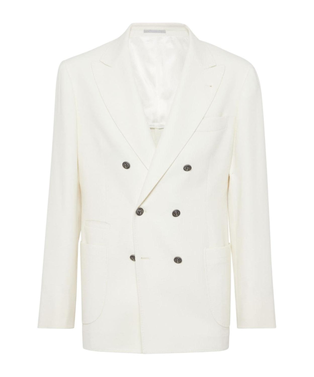 BRUNELLO CUCINELLI Wool Double-breasted Suit Jacket In Panama Product Image