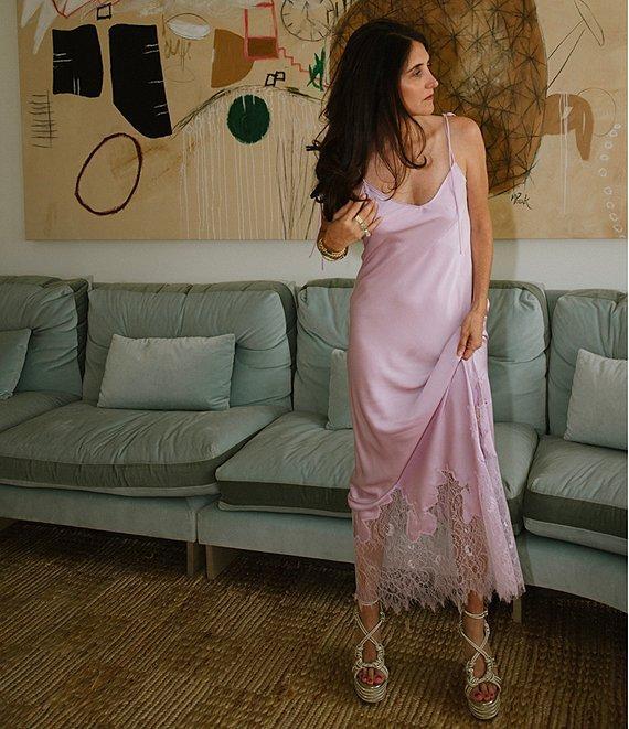 Gianni Bini x DANNIJO Lola Semi Sweetheart Sleeveless Lace Hem Satin Slip Maxi Dress Product Image