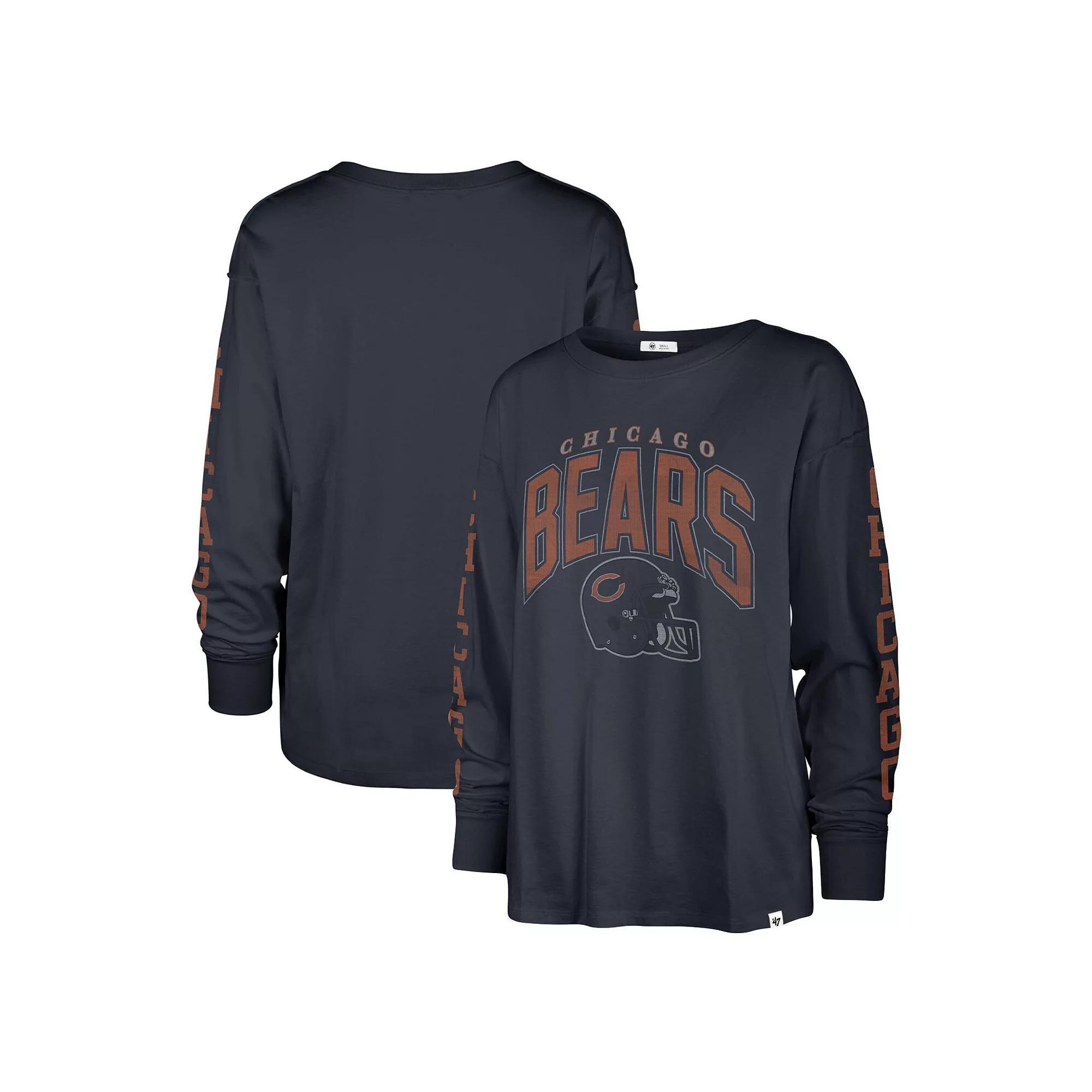 Women's '47 Navy Chicago Bears Tom Cat Long Sleeve T-Shirt, Size: Medium, Blue Product Image