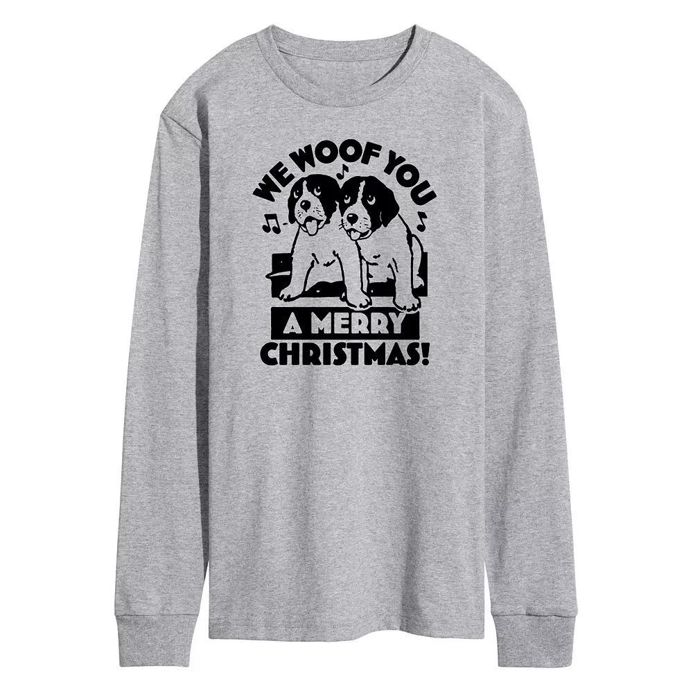 Mens We Woof You Merry Christmas Long Sleeve Graphic Tee Grey Gray Product Image