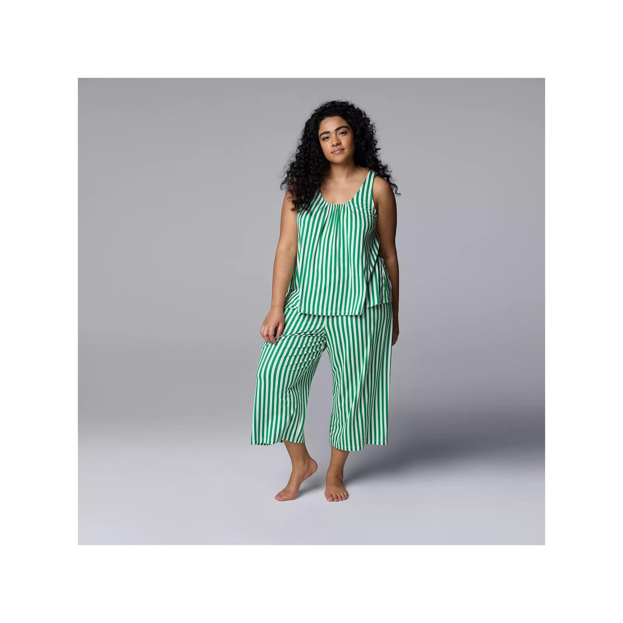 Plus Size Simply Vera Vera Wang 2-Piece Tank & Culotte Pants Sleep Set, Women's, Size: 3XL, Kelly Green Stripe Product Image