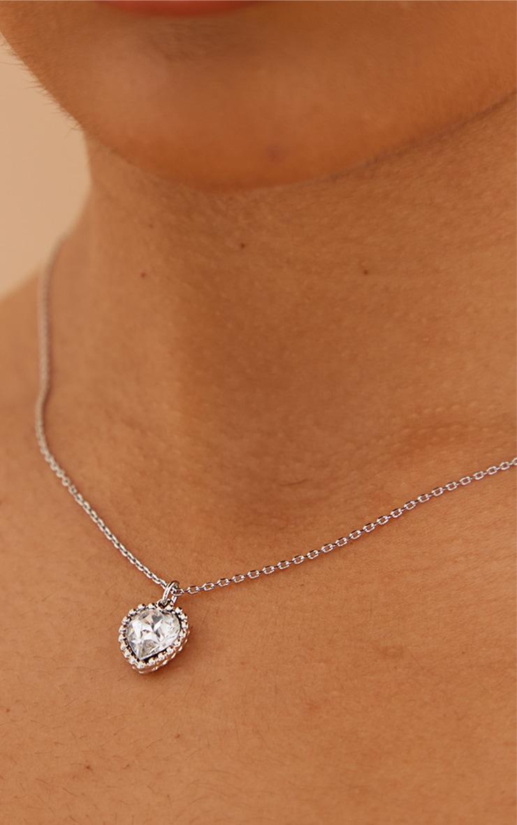 Silver Dainty Diamante Heart Charm Necklace Product Image