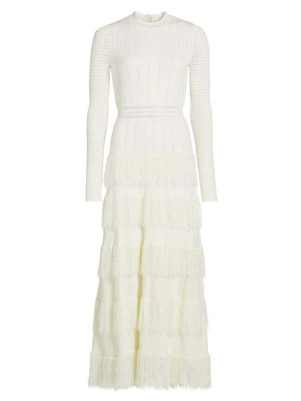 Womens Knit Fringe-Trim Maxi Dress Product Image