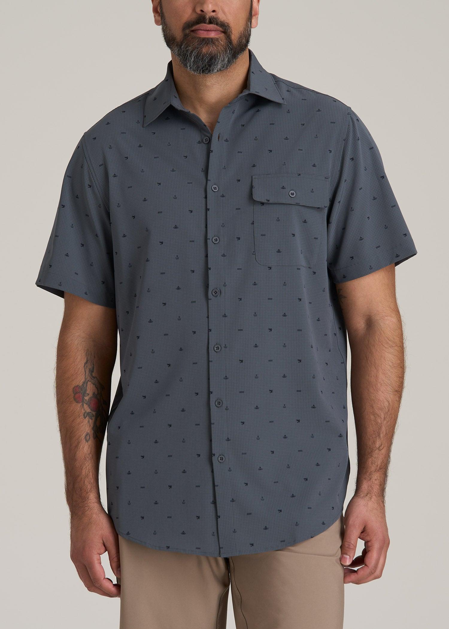 LJ&S Great Lakes Sport Shirt for Tall Men in Fishing Icon Print Product Image