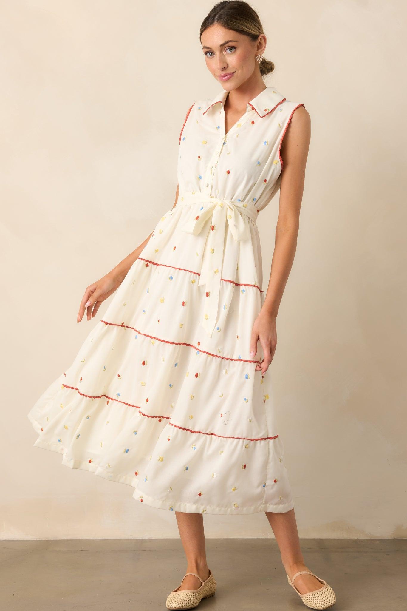 Sunlit Soirée Ivory Floral Collared Maxi Dress Product Image