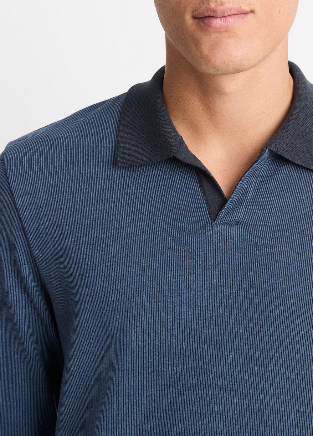 Bicolor Rib Cotton-Blend Johnny-Collar Shirt Product Image