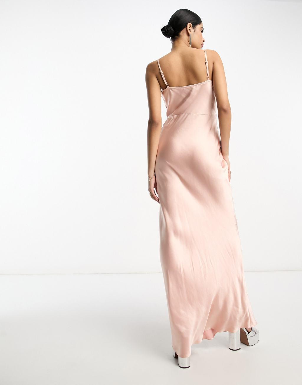 Pretty Lavish Bridesmaid Keisha cowl neck satin maxi dress Product Image