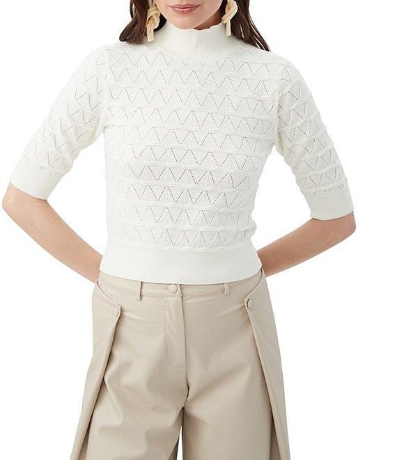 Trina Turk Mali Decorative Knit Mock Neck Elbow Sleeve Sweater Product Image