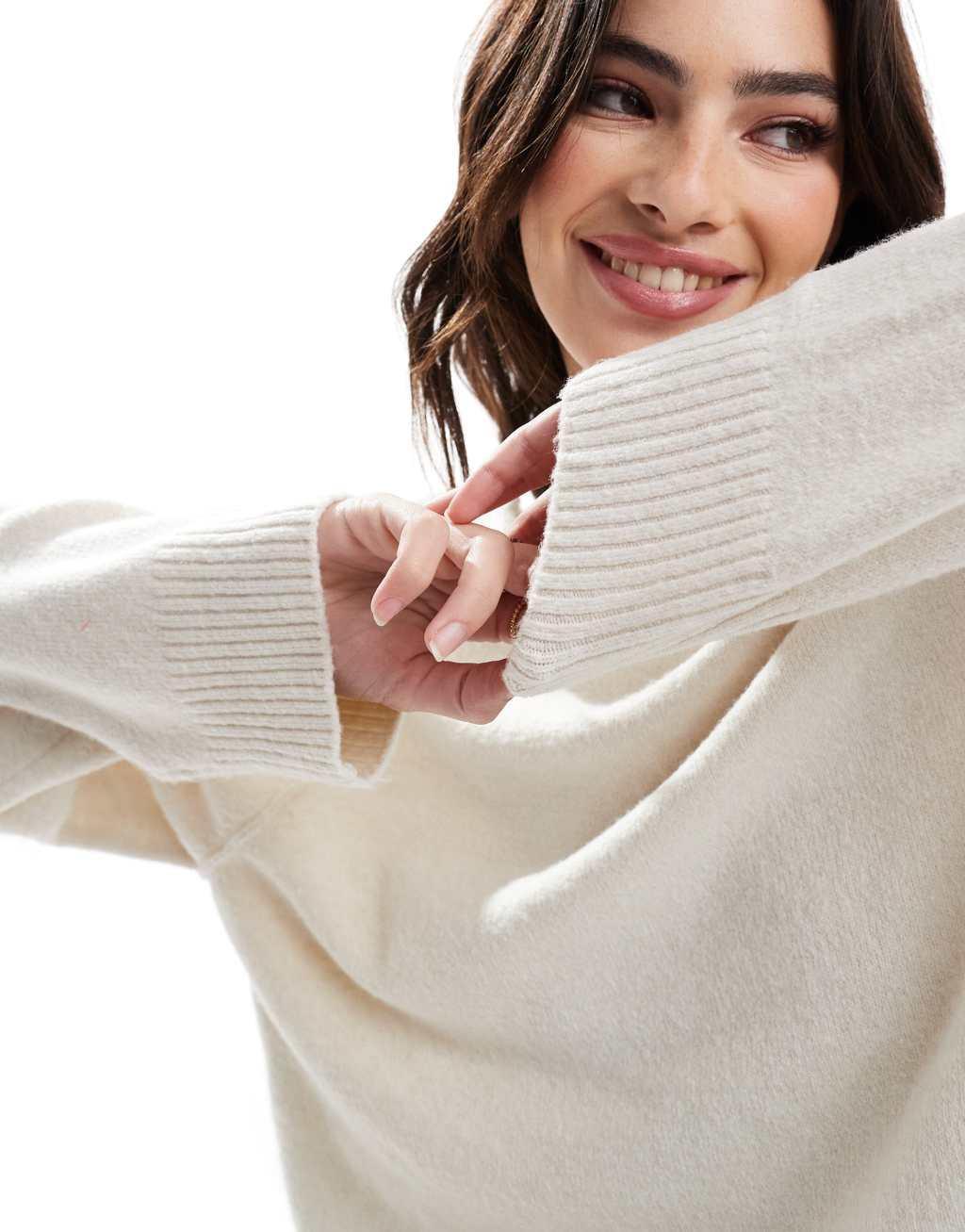Stradivarius seam detail semi high neck sweater in ecru Product Image