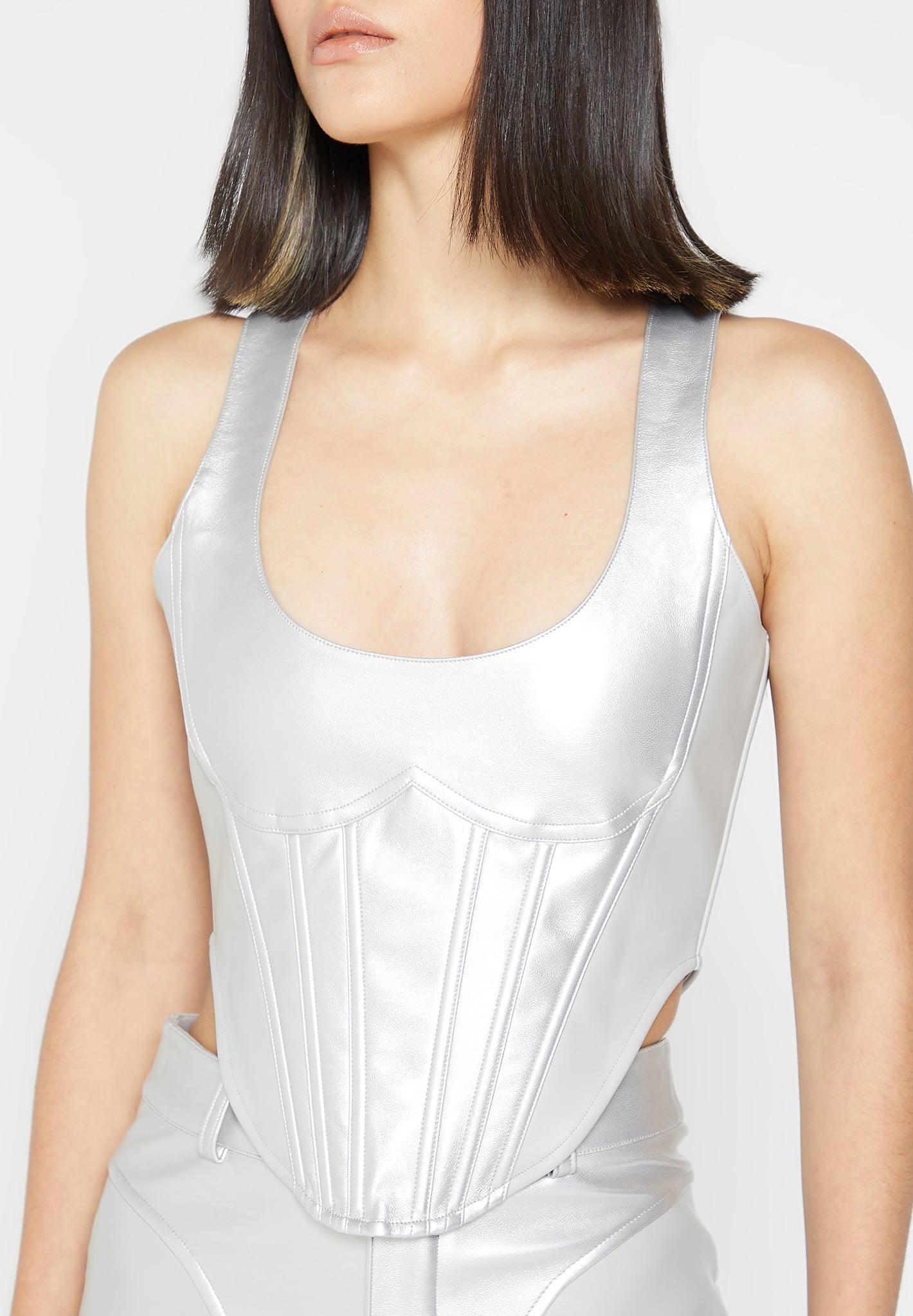 Leather Metallic Corset Top - Silver Female Product Image
