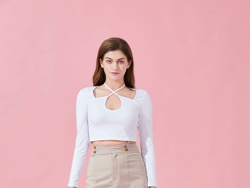 High-Waist Double Breasted Pencil Skirt Product Image