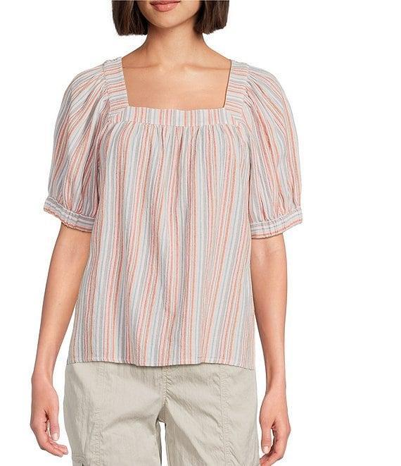 Westbound Striped Short Sleeve Square Neck Top Product Image