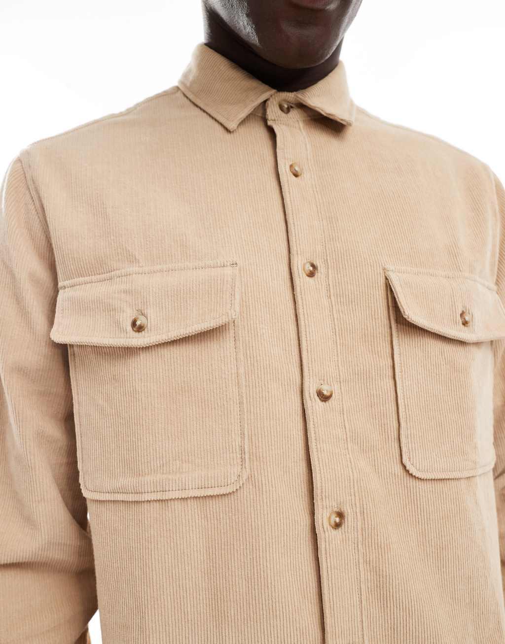 ASOS DESIGN cord overshirt in ecru Product Image