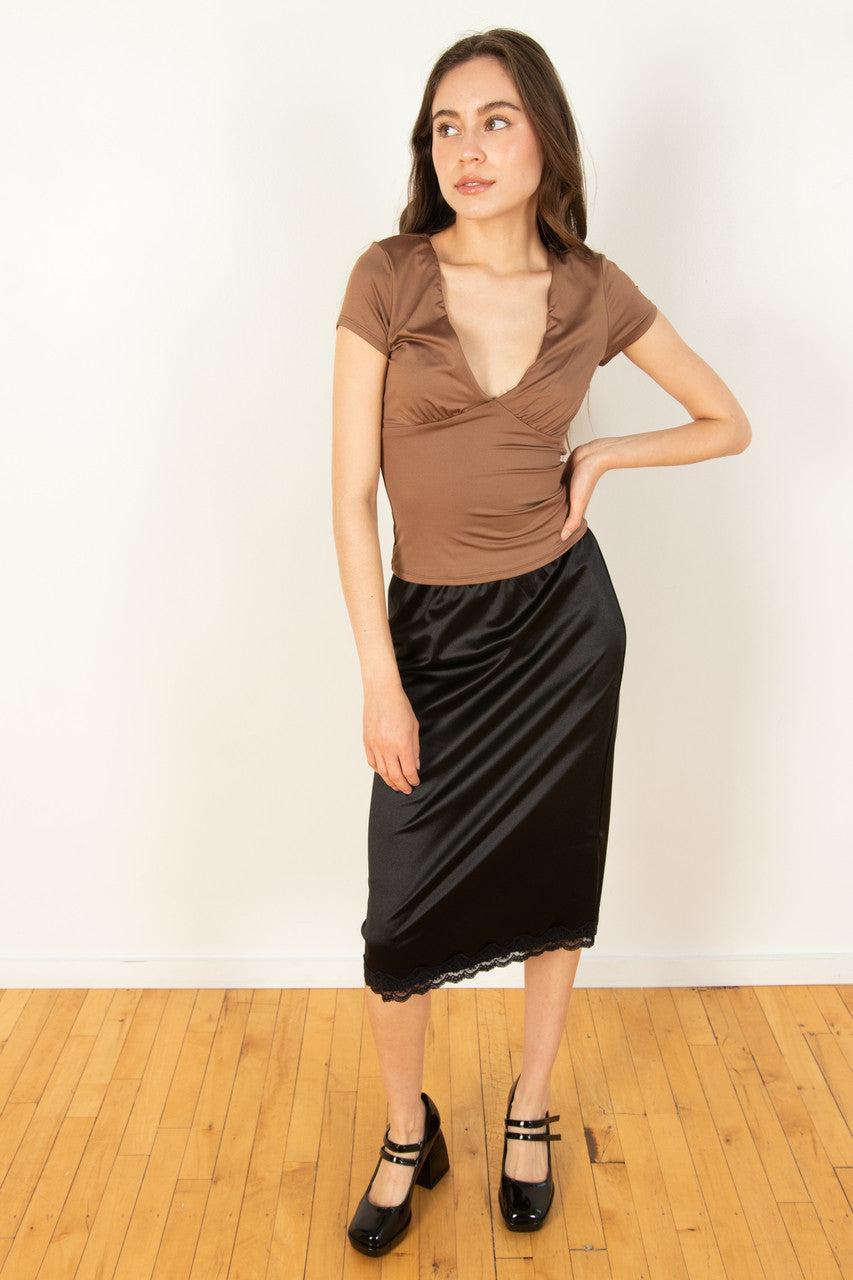 Black Lace Trim Slip Skirt Product Image