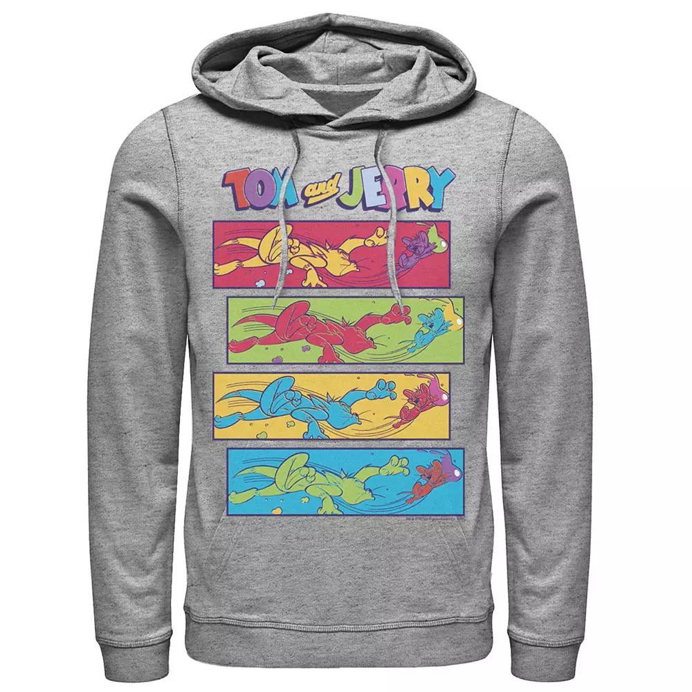 Men's Tom And Jerry Multi-Color Chase Scene Panels Hoodie, Size: XL, Athletic Grey Product Image