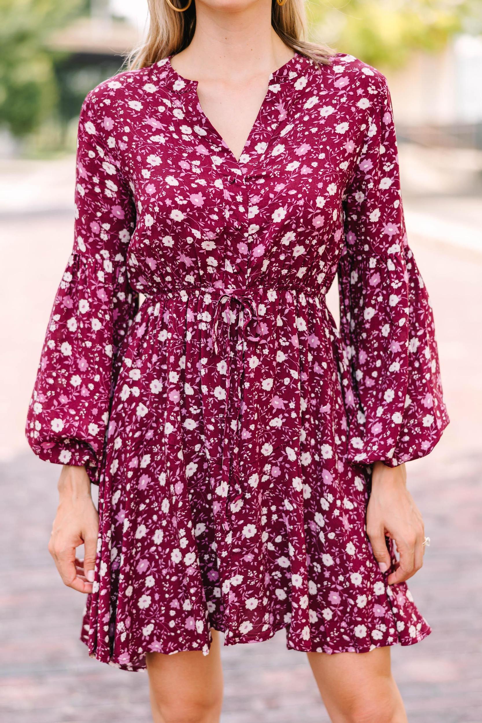 Out For The Day Burgundy Red Floral Dress Female Product Image