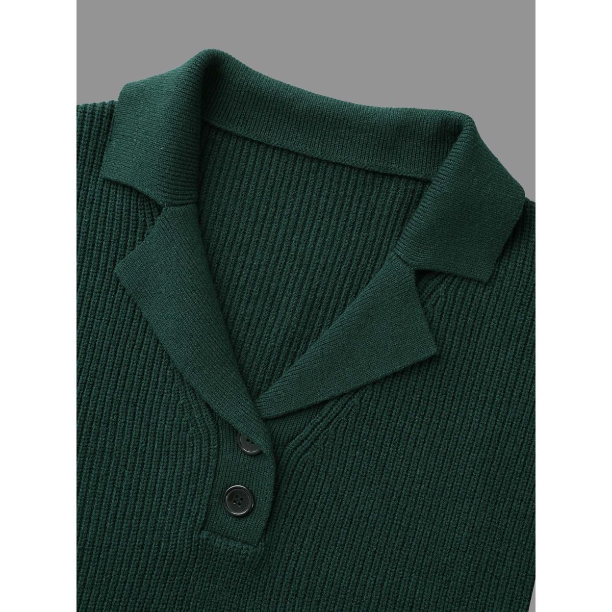 Plus Size Supersoft Essentials Textured Button Up Pullover DarkGreen Women Casual Loose Long Sleeve Suit Collar Everyday Pullovers BloomChic 22-24/3X Product Image