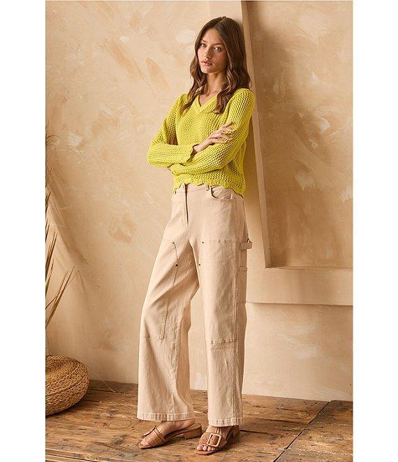 Skies Are Blue Crochet V-Neck Long Sleeve Scallop Hem Top Product Image
