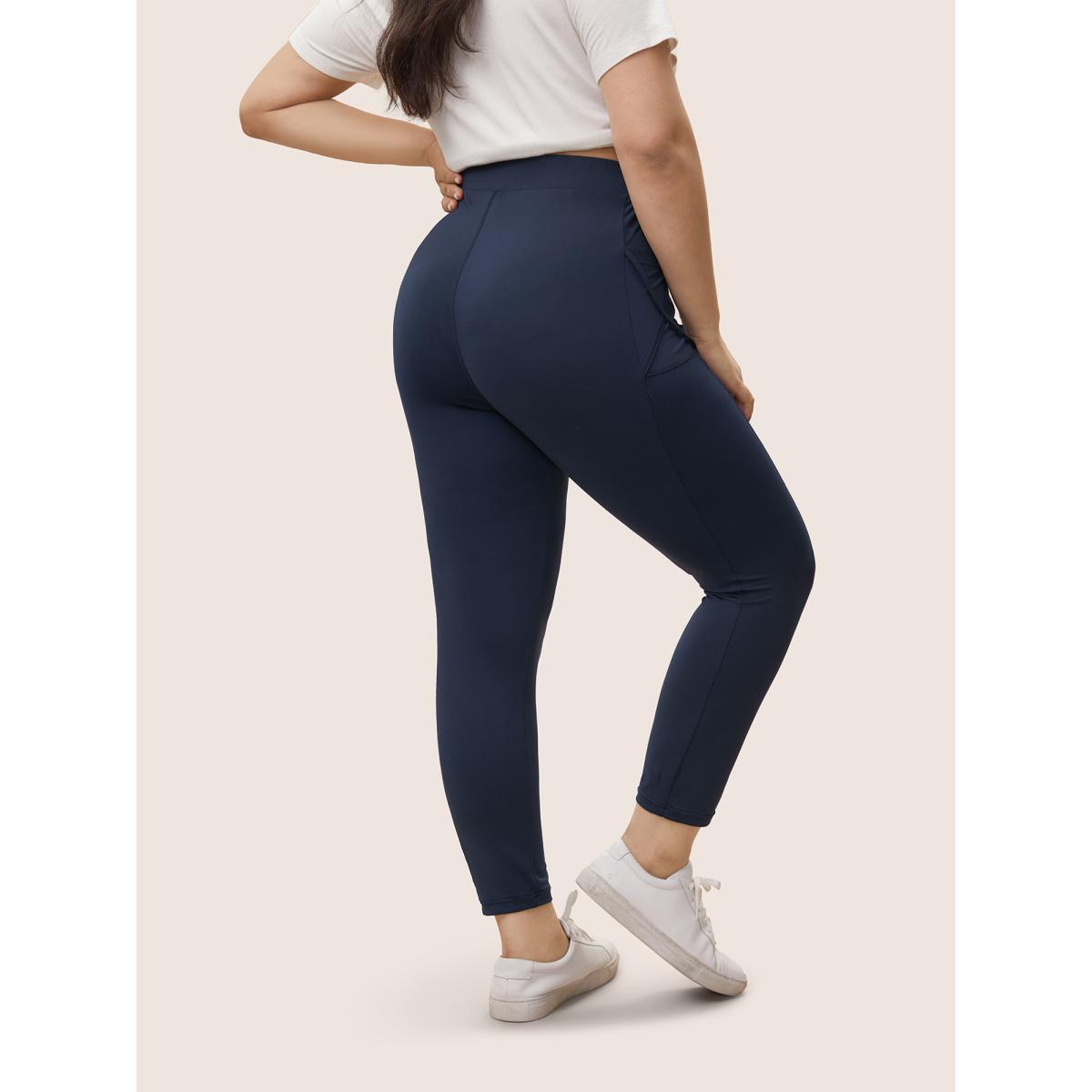 Plus Size Plain Elastic Waist Crisscross Pocket Leggings Women Midnight Casual High stretch Skinny High Rise Everyday Leggings BloomChic 18-20/2X Product Image