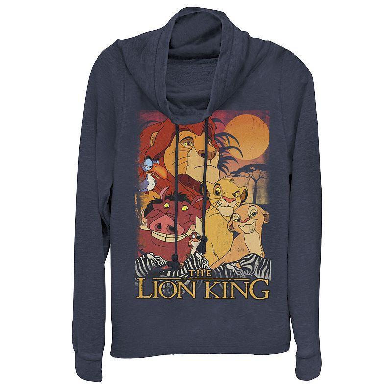 Disney's Lion King Juniors' Happy Group Sunset Cowlneck Graphic Lightweight Long Sleeve, Girl's, Size: XS, Blue Product Image