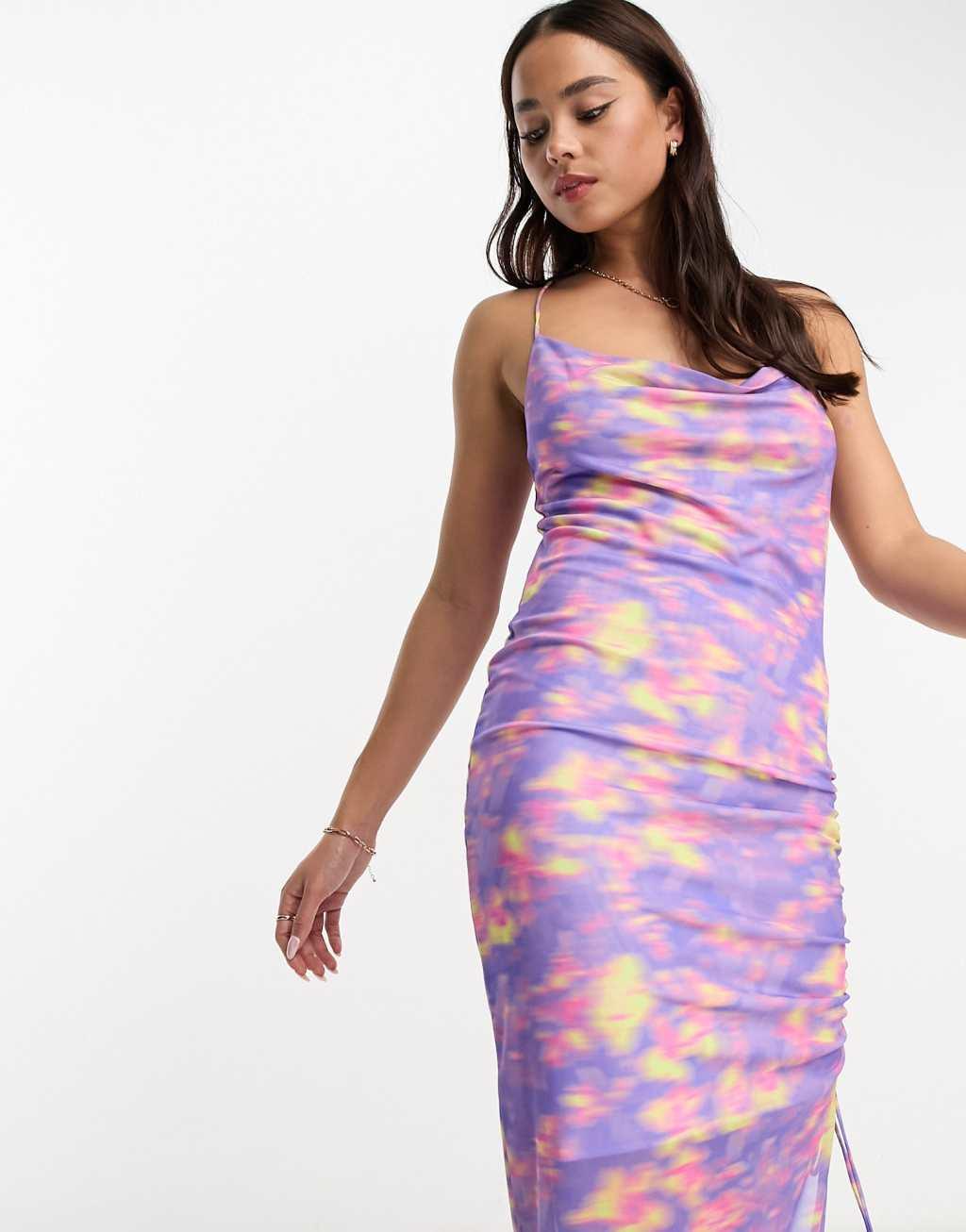Monki mesh cami gathered midi dress Product Image