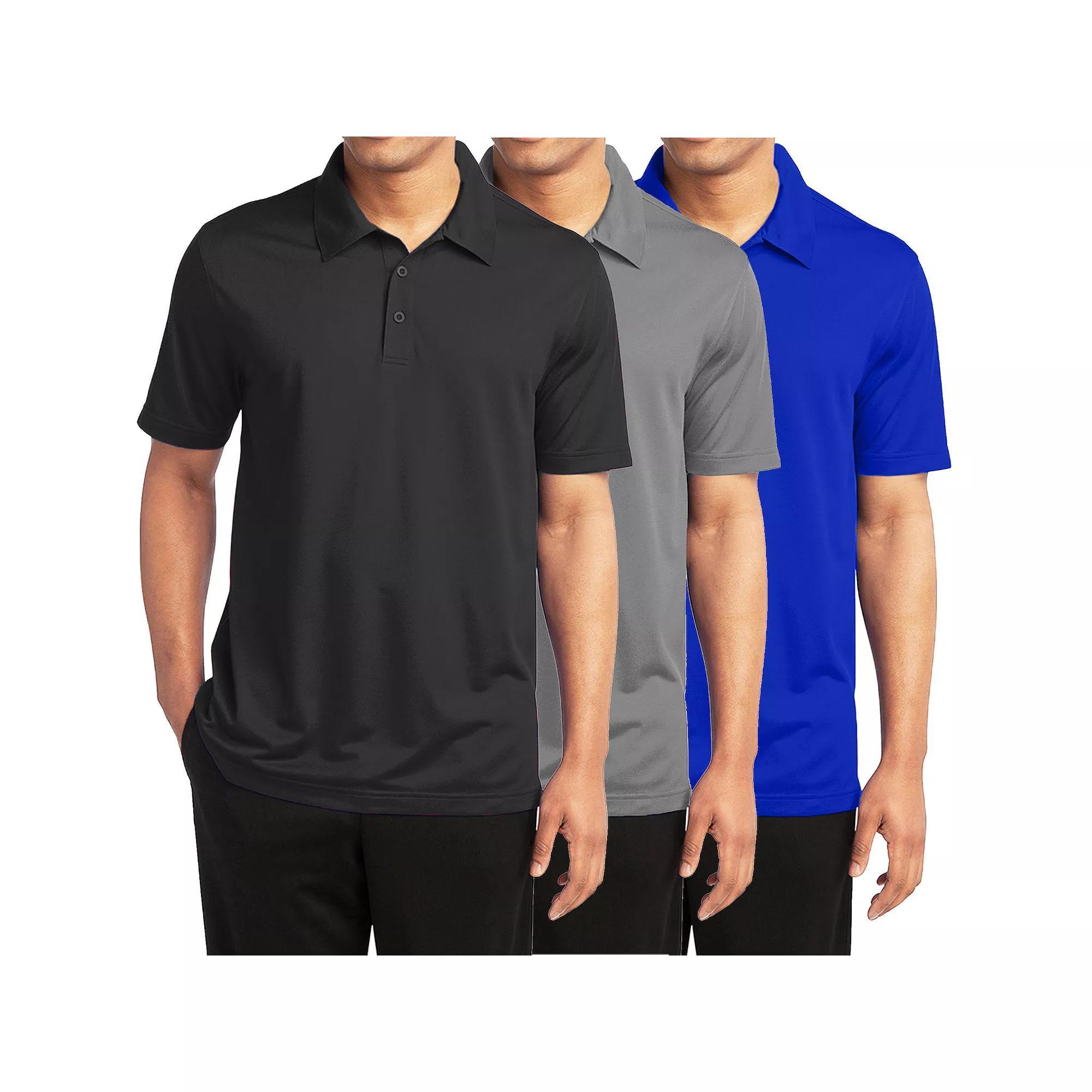 Men's Galaxy By Harvic 3-Pack Moisture-Wicking Polos, Size: Large, Black Gray Royal Product Image
