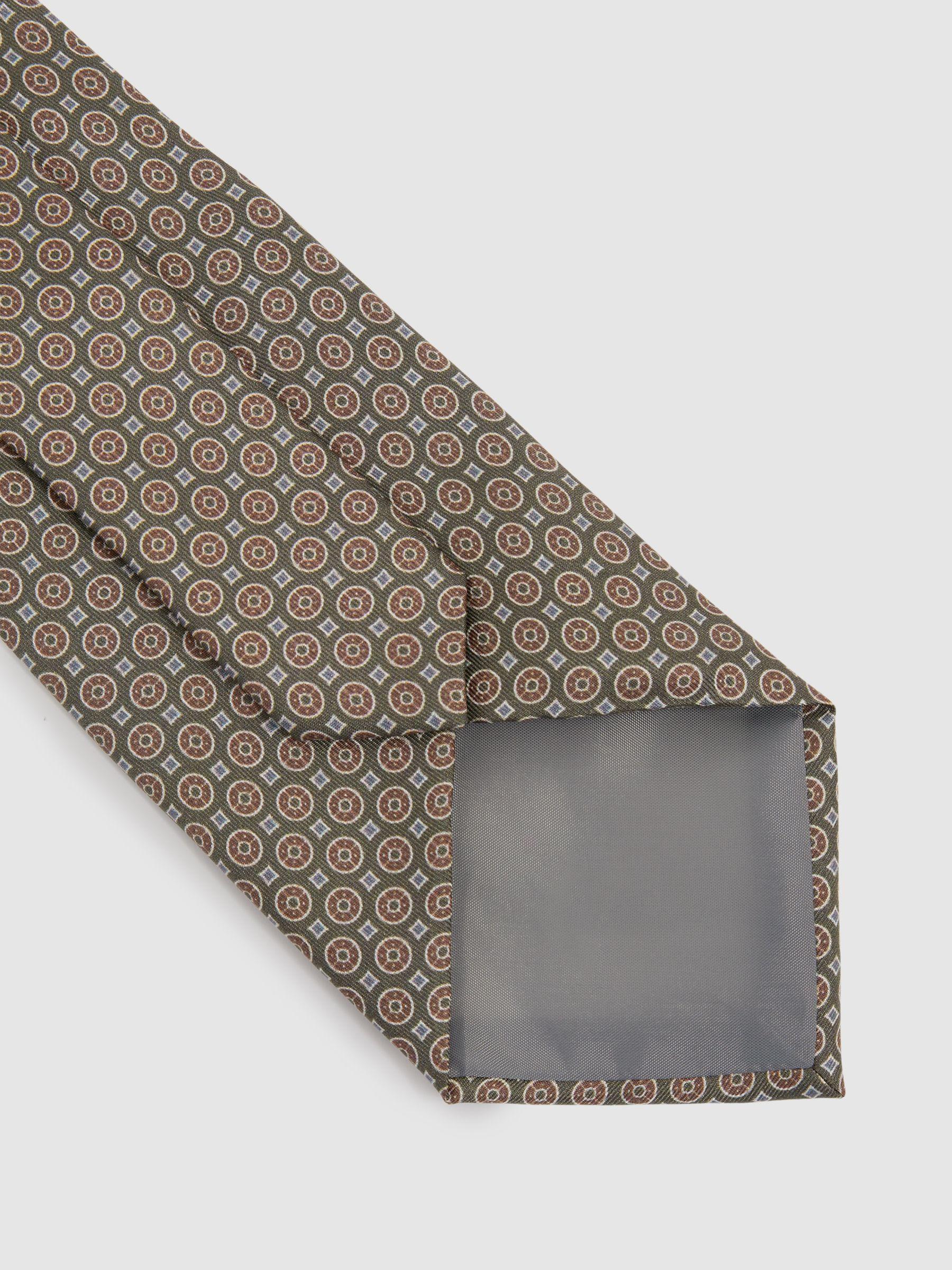 Silk Medallion Print Tie in Olive Product Image
