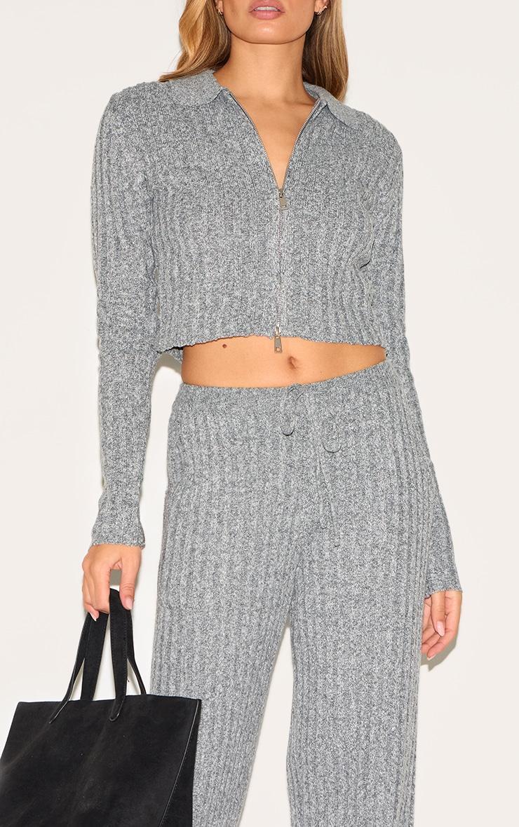 Charcoal Marl Knitted Tie Waist Pants Product Image