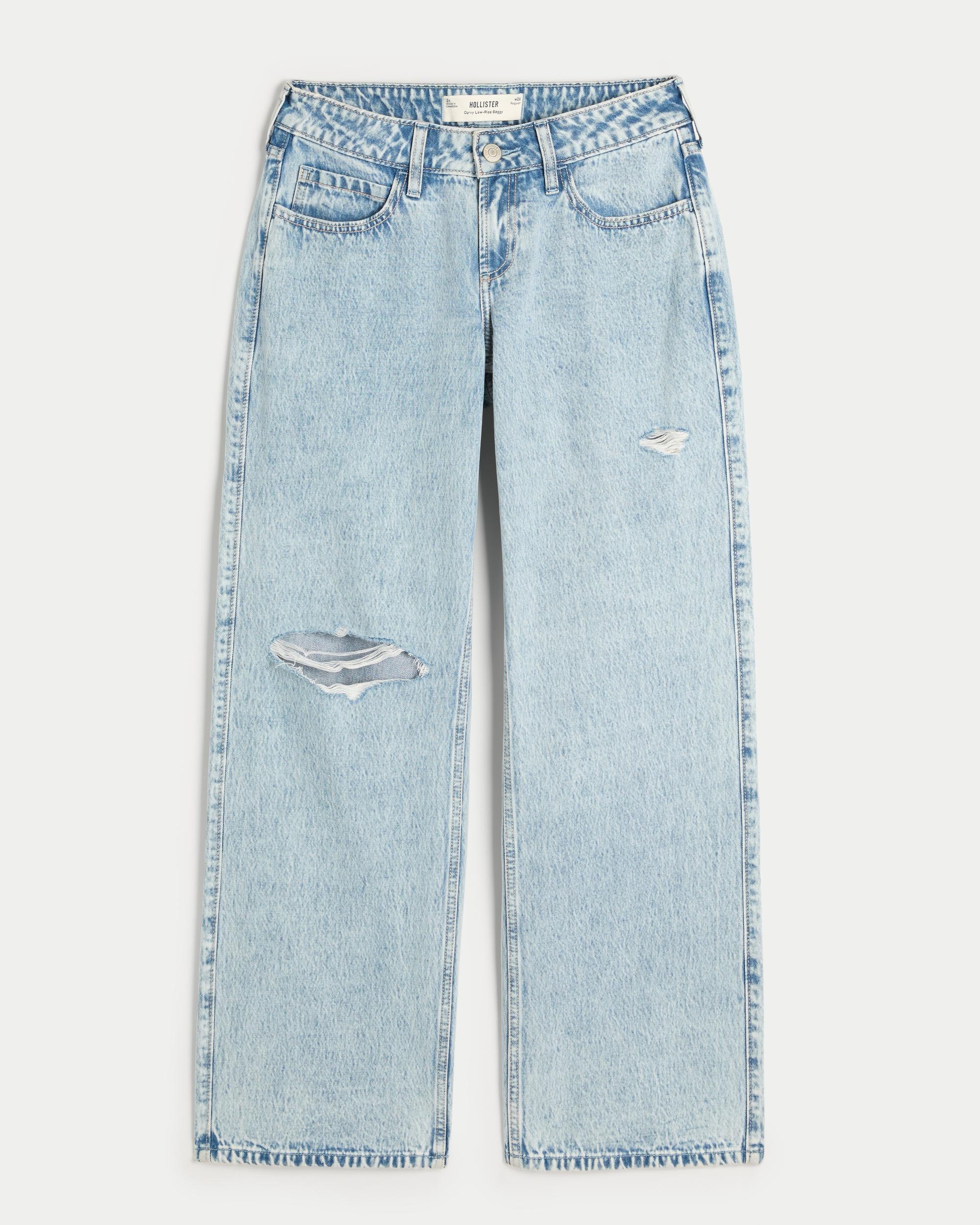 Curvy Low-Rise Ripped Light Wash Baggy Jeans Product Image
