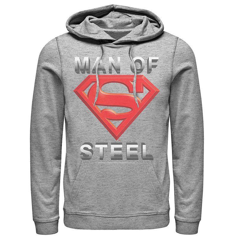 Men's DC Comics Superman Man Of Steel Text Logo Hoodie, Size: XL, Athletic Grey Product Image