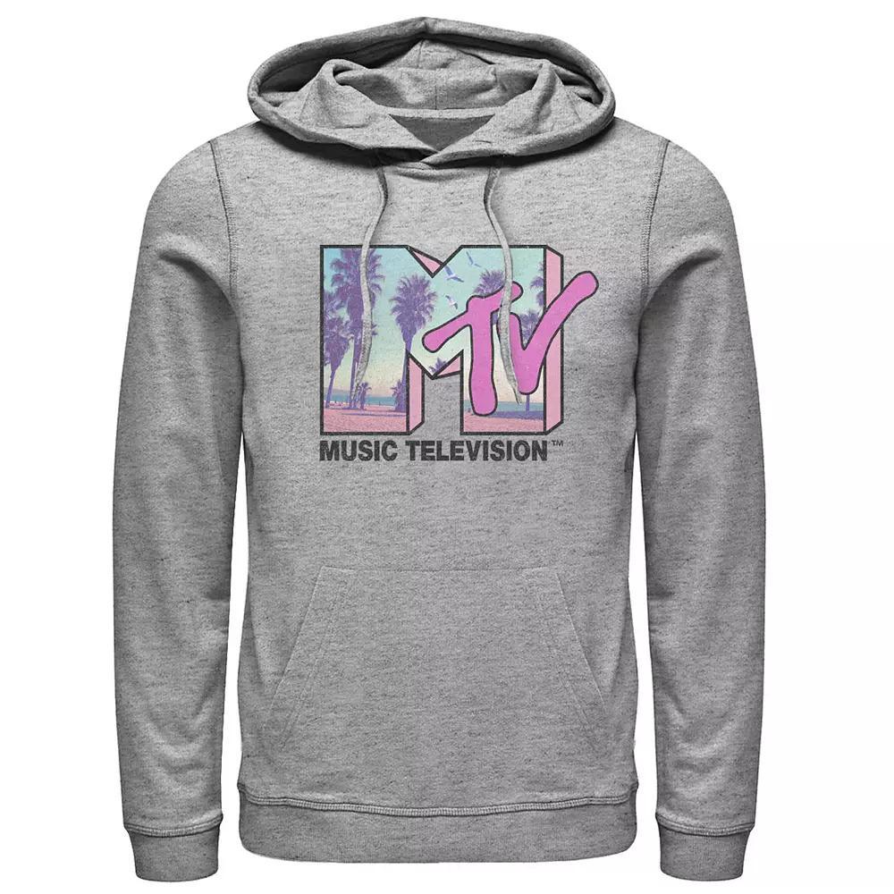 Mens MTV Beach And Palm Tree Logo Hoodie Athletic Grey Product Image