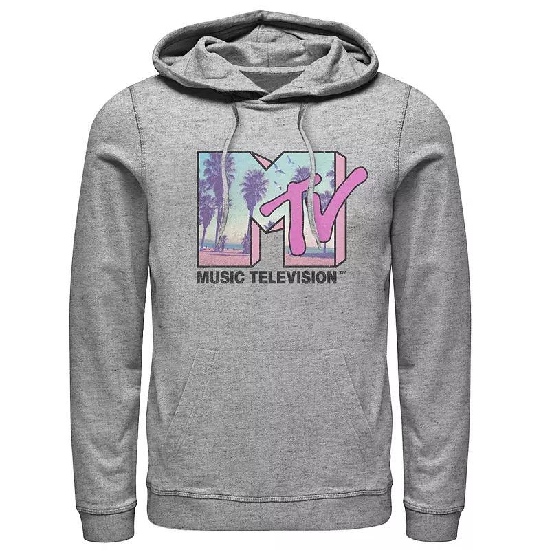 Mens MTV Beach And Palm Tree Logo Hoodie Athletic Grey Product Image