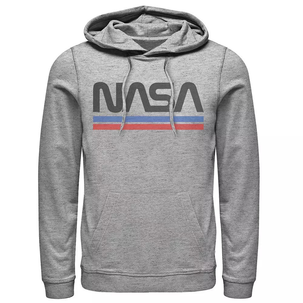 Men's NASA Red Blue Stripe Minimal Logo Vintage Graphic Hoodie, Size: Large, Athletic Grey Product Image