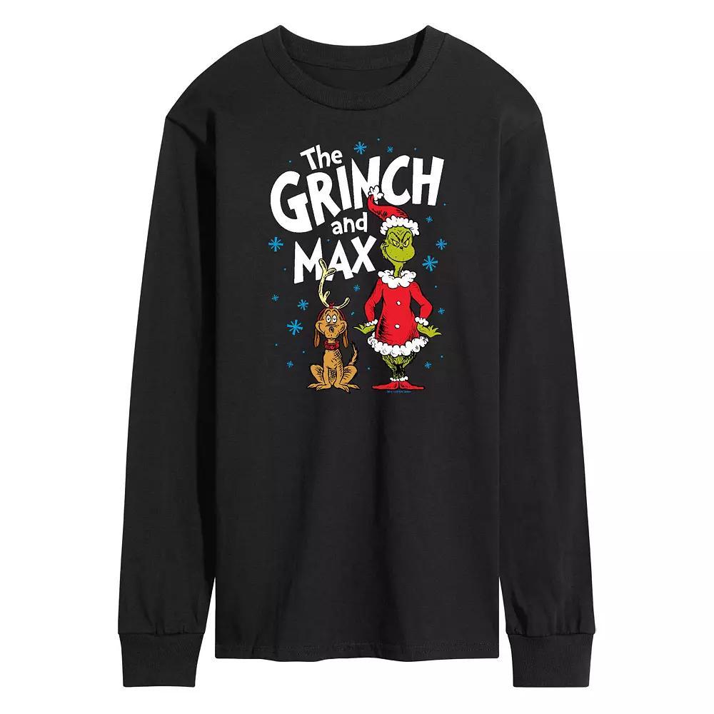 Men's Dr. Seuss The Grinch and Max Long Sleeve Tee, Size: Large, Black Product Image