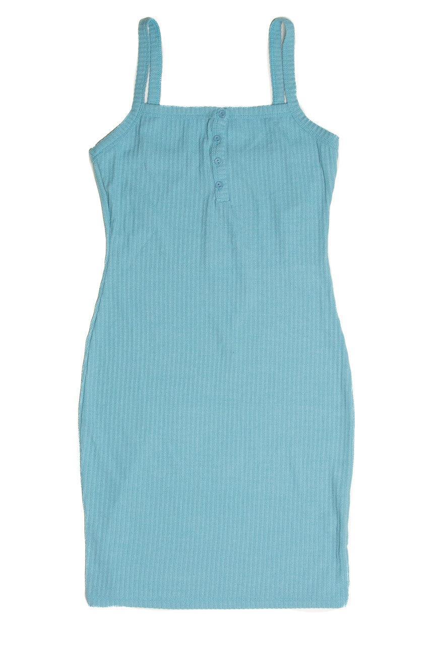 Organic Mint Bubble Rib Henley Mini Dress Product Image