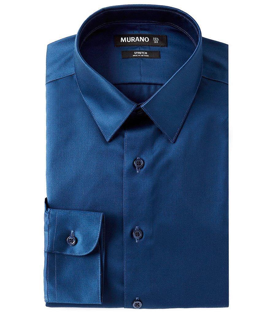 Murano Slim-Fit Point Collar Solid Sateen Dress Shirt Product Image
