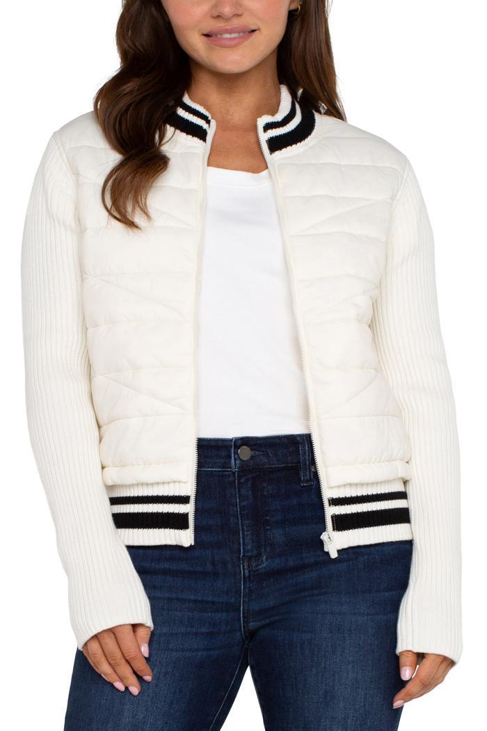 L/S Quilted Front Full Zip Sweater W/ Stripe Product Image