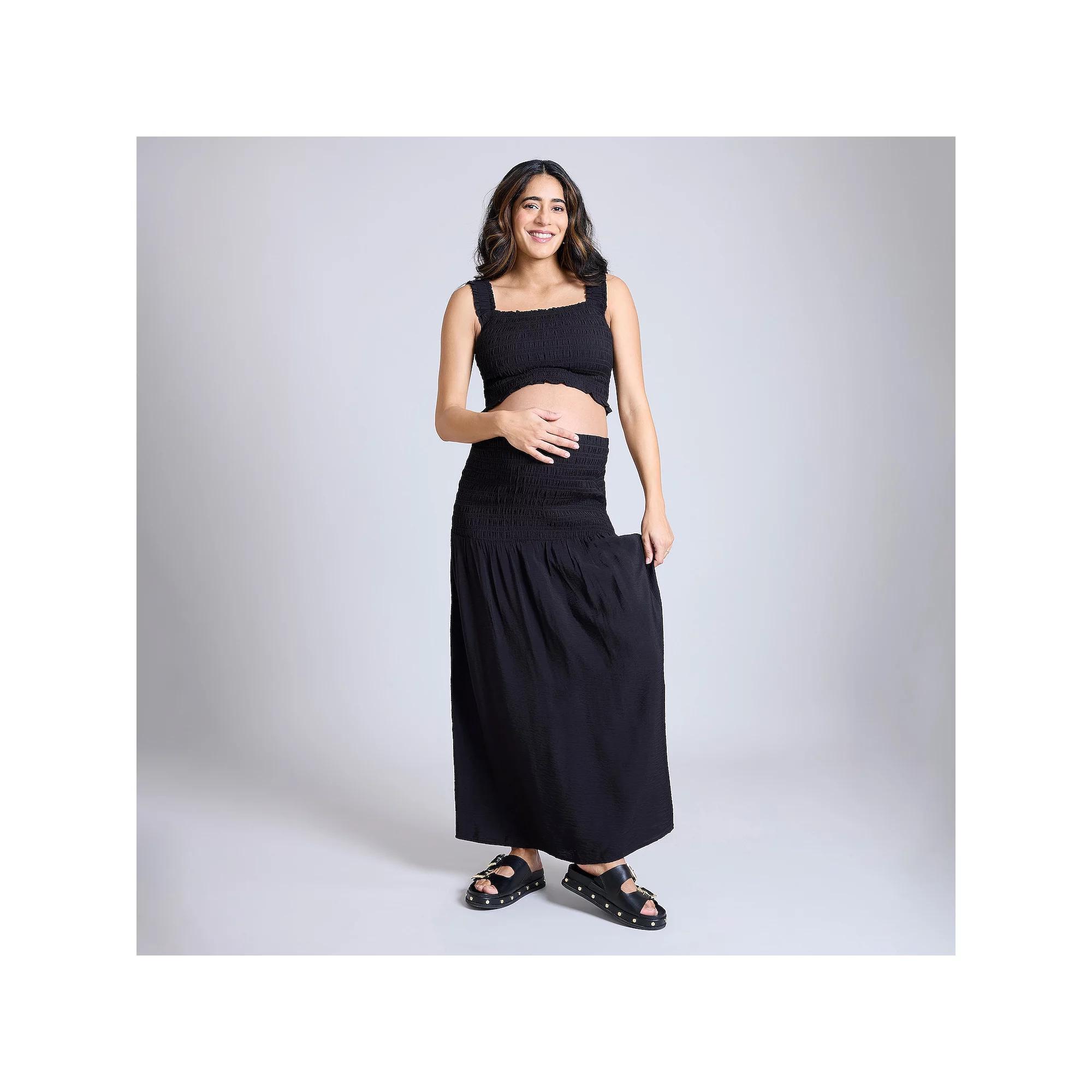 Maternity Motherhood 2-pc. Smocked Crop Top & Maxi Skirt Set, Womens Product Image