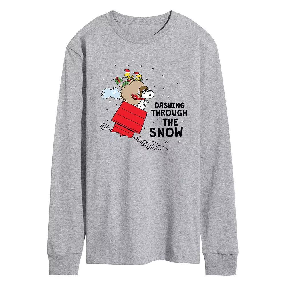 Men's Peanuts Dashing Through The Snow Long Sleeve Tee, Size: Small, Gray Product Image