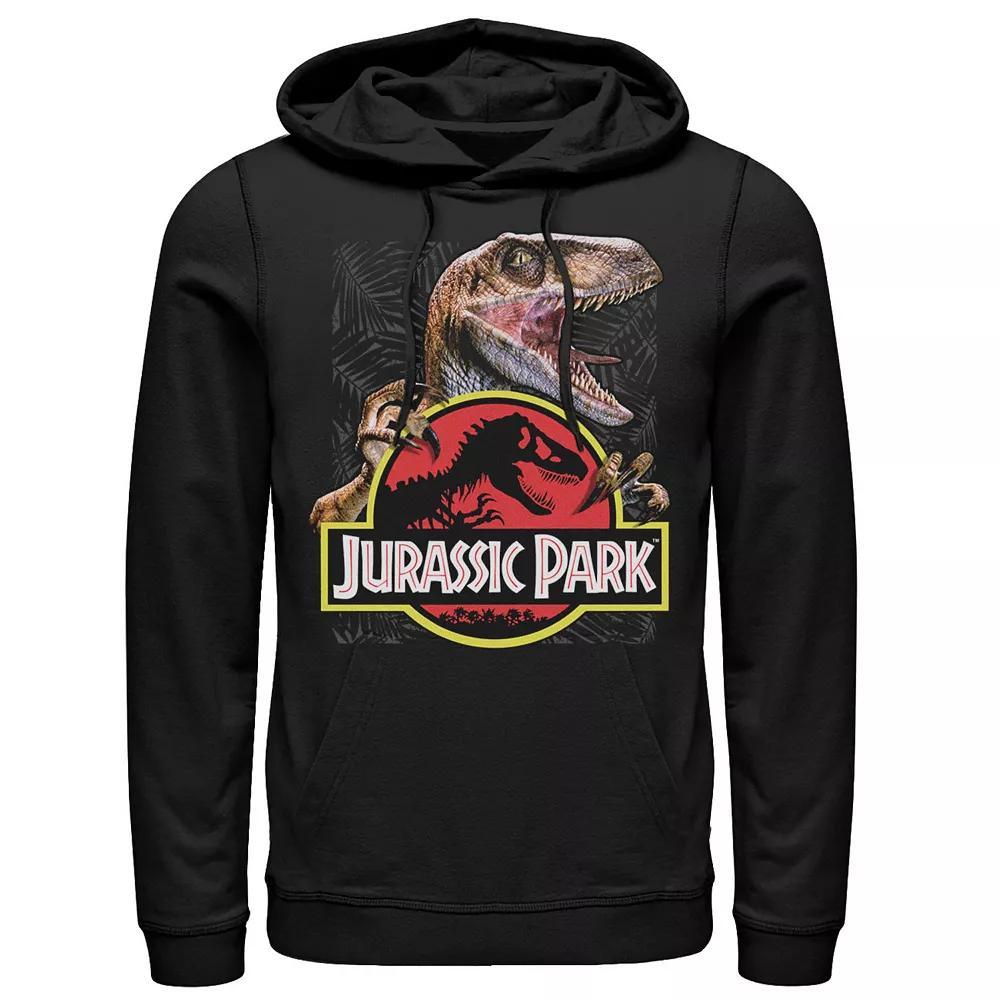 Men's Jurassic Park Raptor Holding Colored Logo Graphic Hoodie, Size: Large, Black Product Image