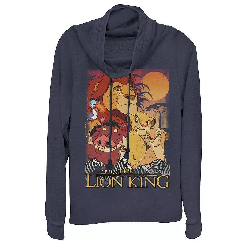 Disney's Lion King Juniors' Happy Group Sunset Cowlneck Graphic Lightweight Long Sleeve, Girl's, Size: XS, Blue Product Image