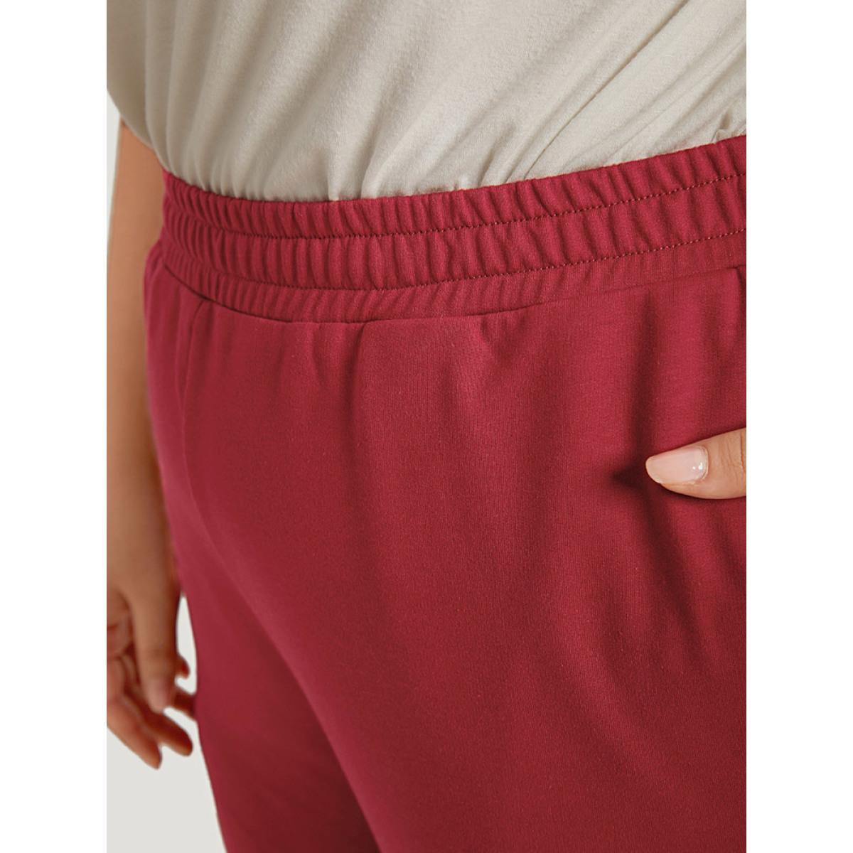Two Tone Pocket Split Side Elastic Waist Sweatpants Scarlet Plus Size Women Casual Dailywear Contrast 14-16/1X Bloomchic Product Image