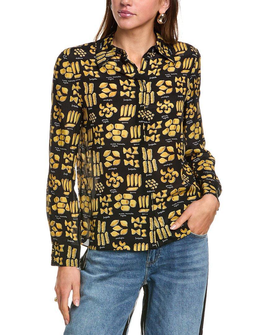 ALICE AND OLIVIA Willa Placket Silk Top In Multi Product Image