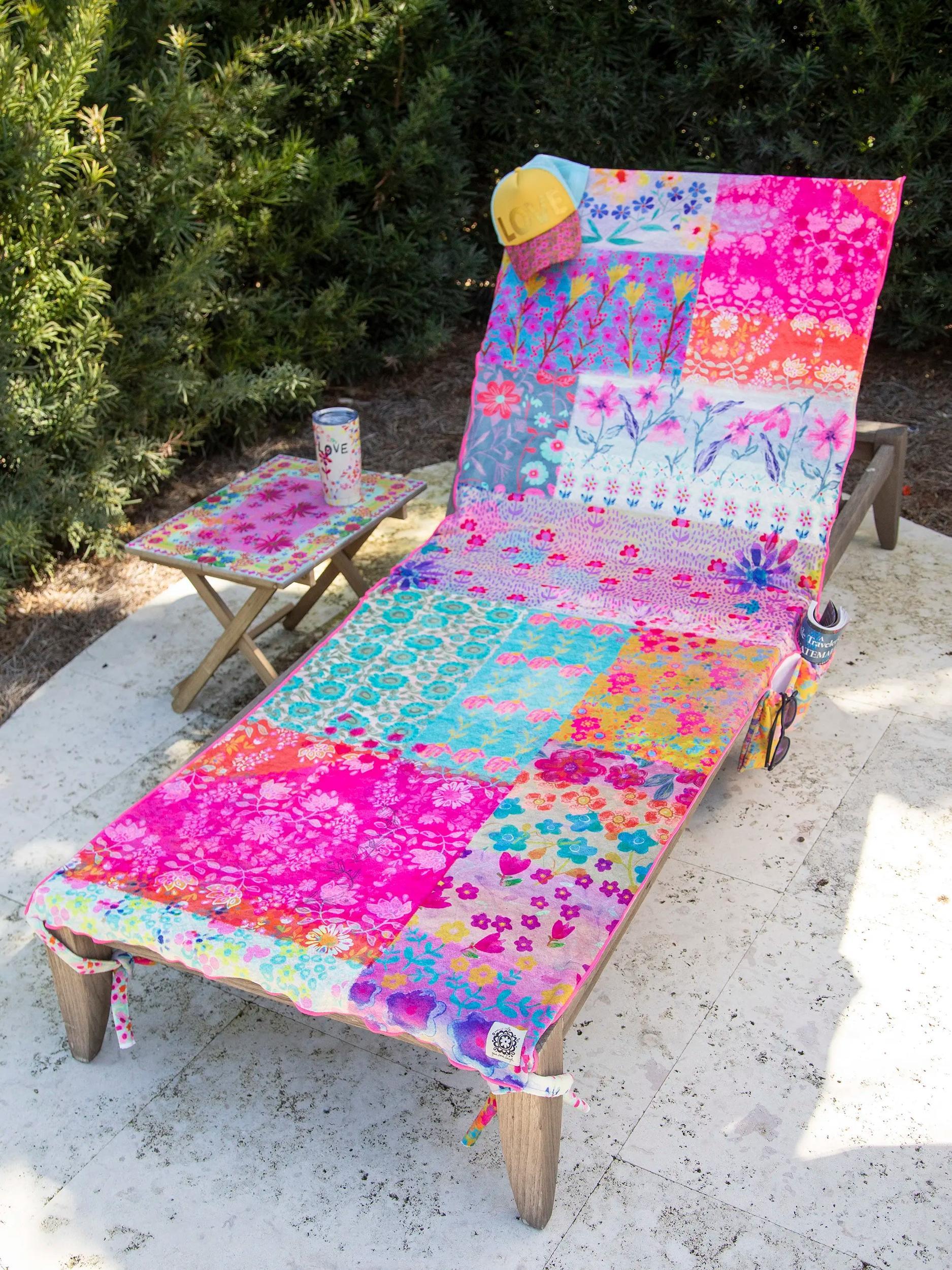 Beach Chair Towel & Tote - Pink Watercolor Patchwork Product Image