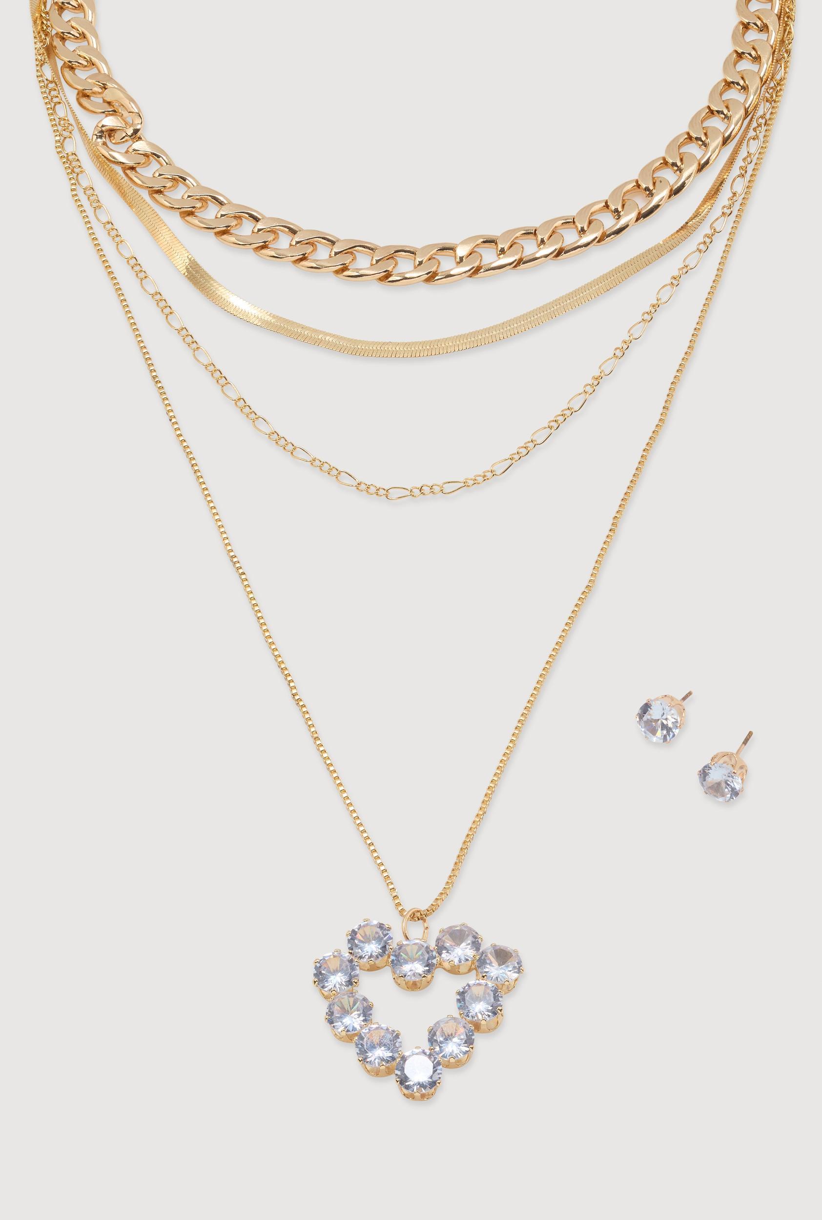 Butterfly Cubic Zirconia Layered Necklace and Earrings Set Female Product Image